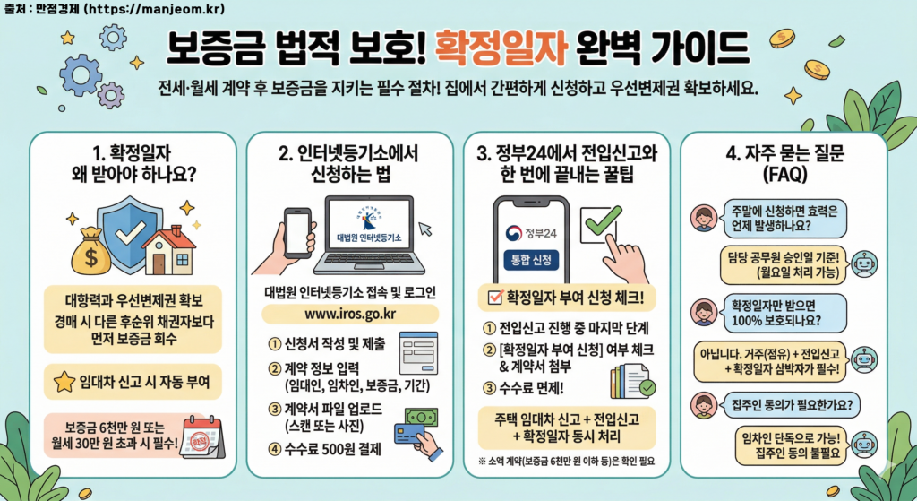 확정일자 신청 방법 및 전입신고 동시 처리 인포그래픽