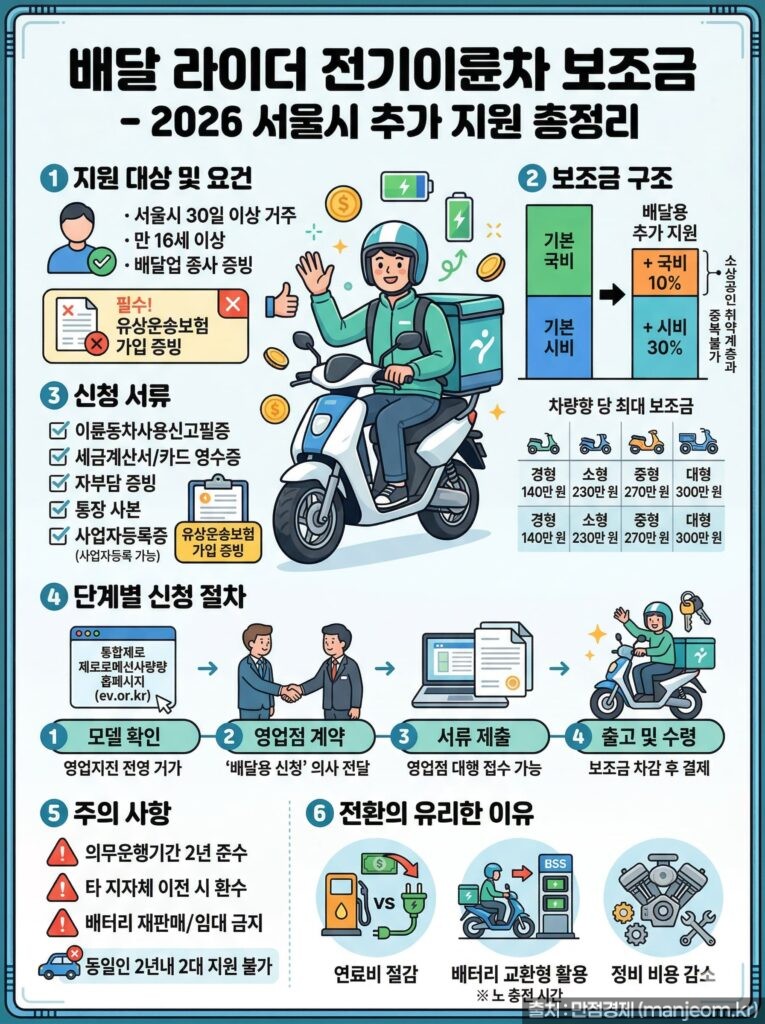 배달 라이더 전기이륜차 보조금 2026 서울시 추가 지원 안내